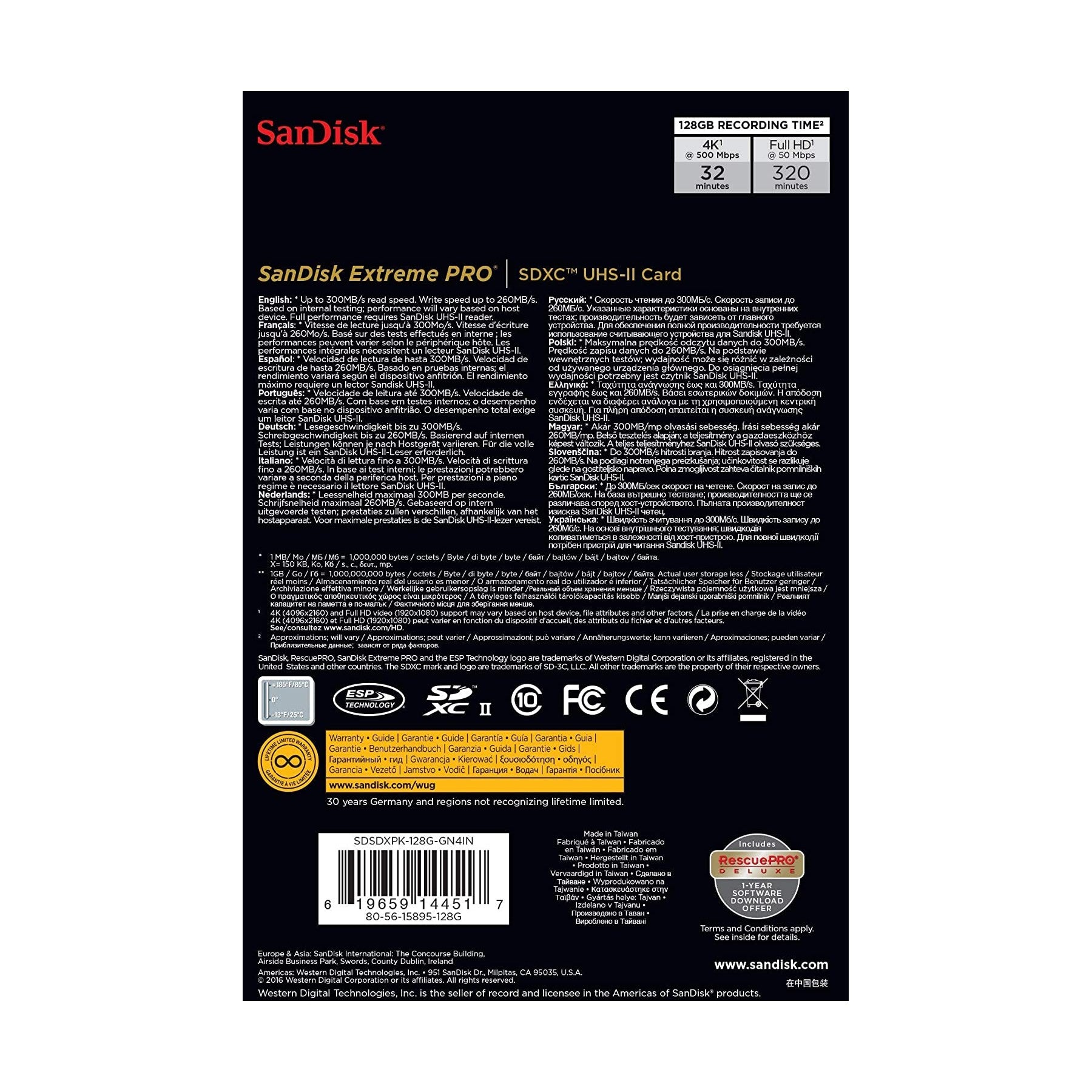 SanDisk 128GB Extreme PRO UHS-II SDXC Memory Card