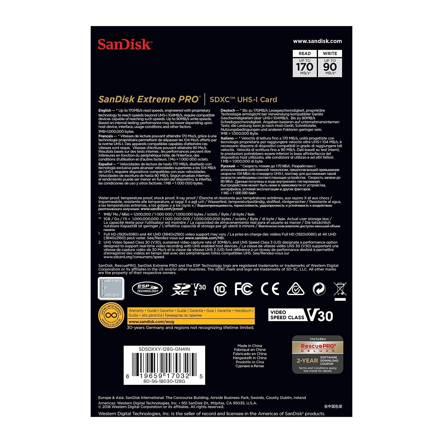SanDisk 128GB Extreme PRO UHS-I SDXC Memory Card